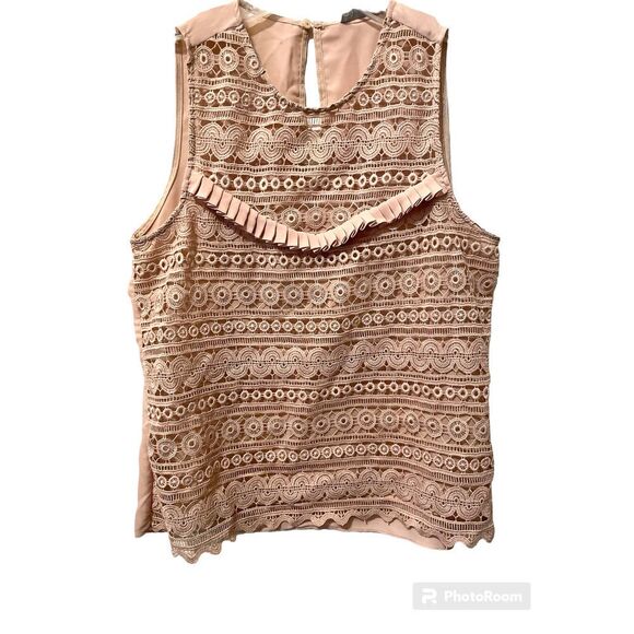 H&M Lace Sleeveless dusty blush lined blouse with pleated ribbon details - Picture 2 of 5